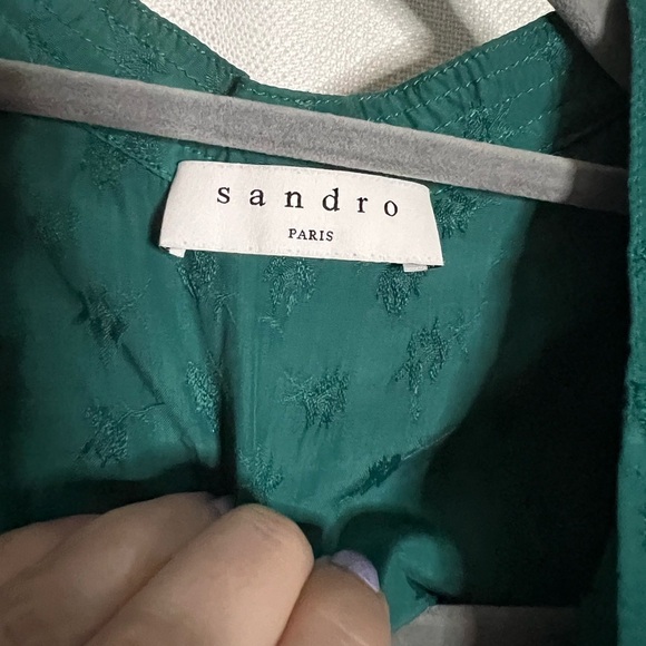 Sandro Paris Green Textured Tie Blouse Small - Picture 3 of 12